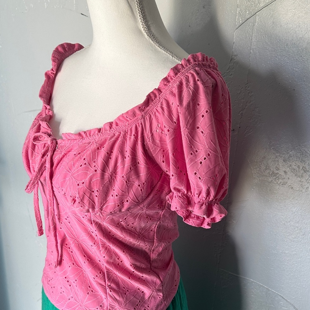Iris Pink Eyelet Blouse with Tie Front - Picture 3 of 6